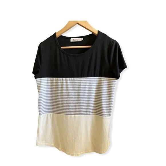 Yun Jet Color Block Women's Short Sleeves T-Shirts Sz M - Picture 1 of 3